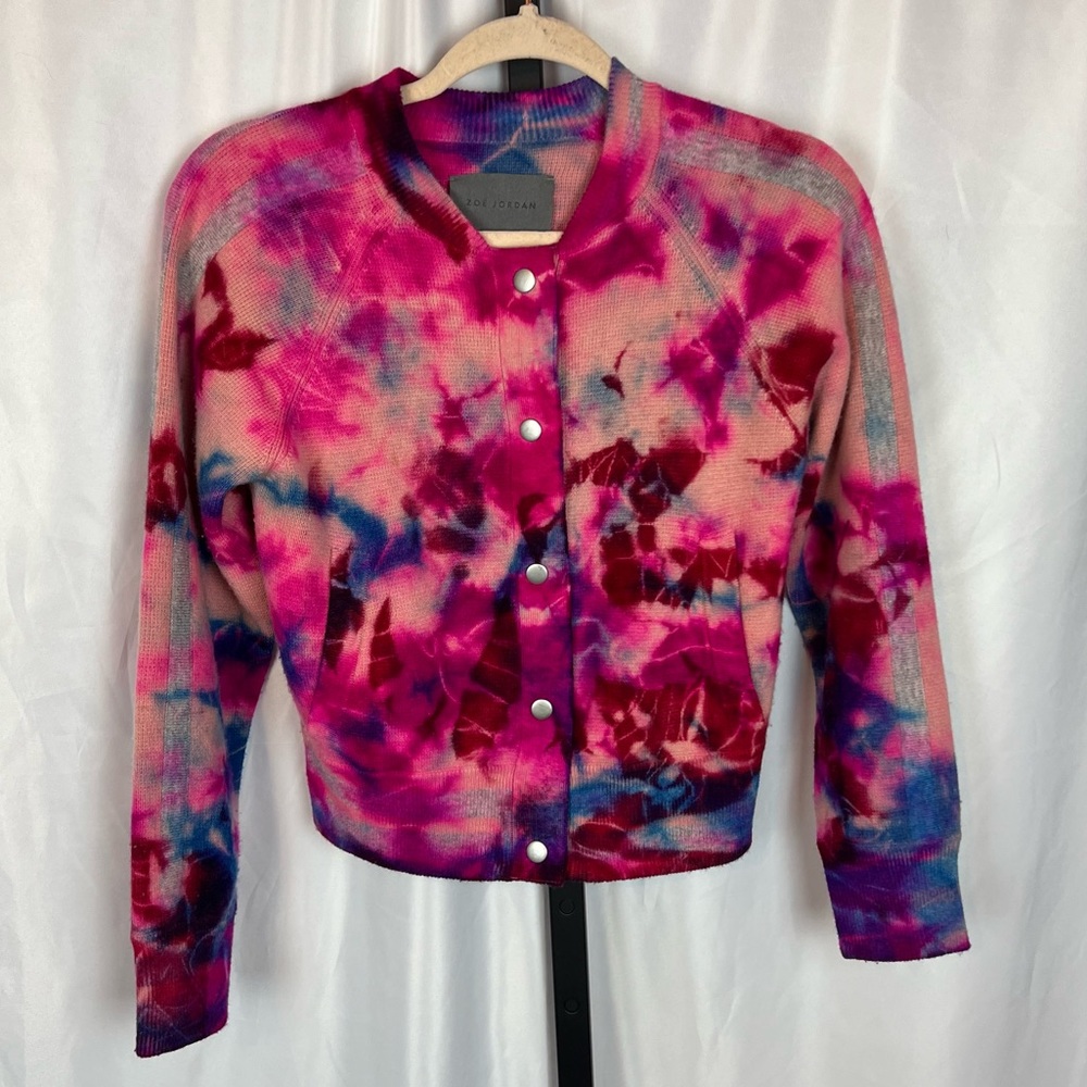 Zoe Jordan Tie Dye Button Front Cashmere Wool Blend Sweater, size XS